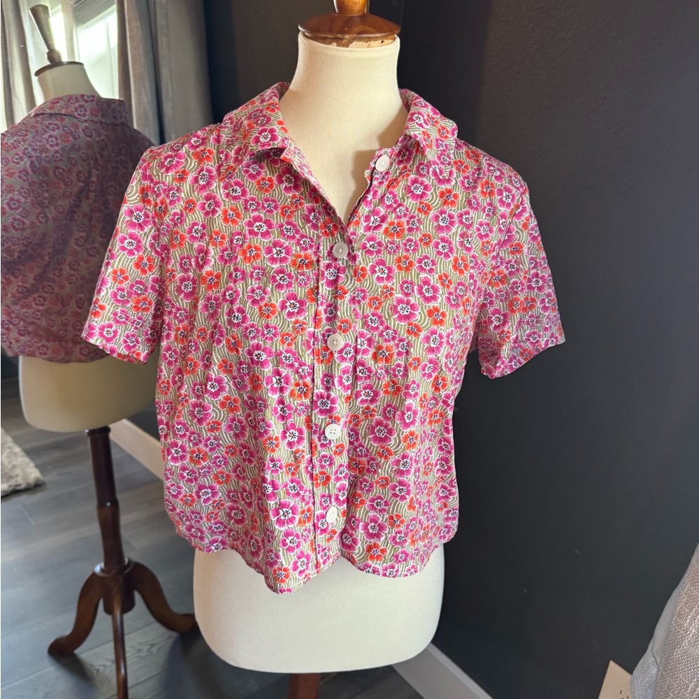 J. Crew Liberty print cropped button down
